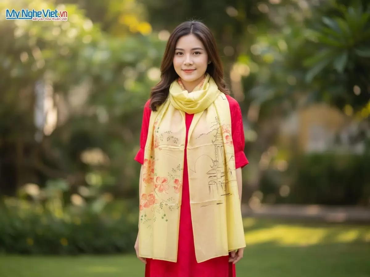 Khăn lụa cao cấp vẽ tay chợ Bến Thành