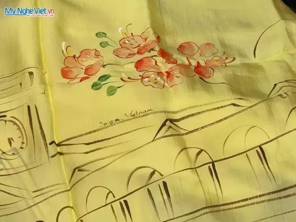 Khăn lụa cao cấp vẽ tay chợ Bến Thành