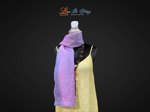 Khăn lụa dài họa tiết hồng thọ hồng xanh