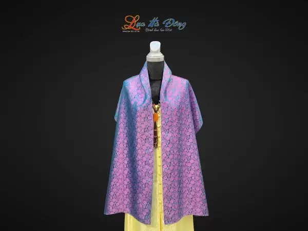 Khăn lụa dài họa tiết hồng thọ tím xanh