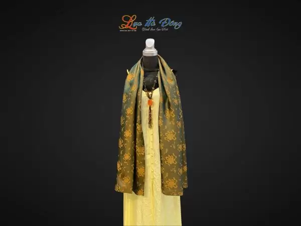 Khăn lụa dài họa tiết sen tiên vàng đồng