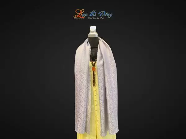 Khăn lụa dài họa tiết cúc xám