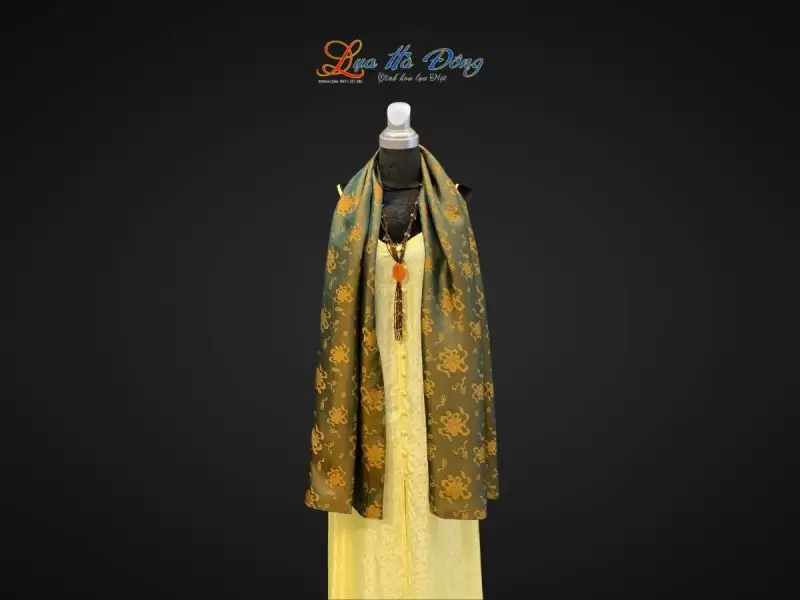 Khăn lụa dài họa tiết sen tiên vàng đồng