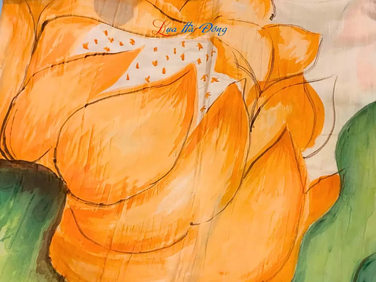 Khăn lụa tơ tằm vẽ tay hoa sen (1) Khăn lụa tơ tằm vẽ tay hoa sen