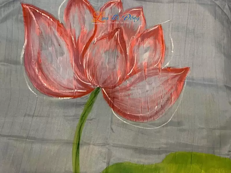 Khăn lụa tơ tằm vẽ tay hoa sen