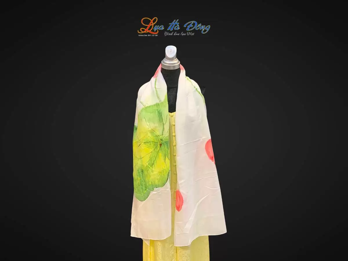 Khăn lụa tơ tằm vẽ tay hoa sen (5) Khăn lụa tơ tằm vẽ tay hoa sen