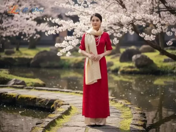 Khăn lụa thêu tay mai nhí vàng đồng nhạt