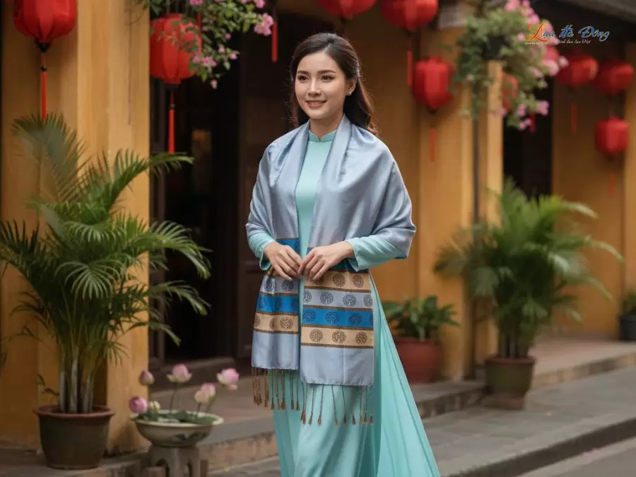 Khăn Lụa Tơ Tằm Họa Tiết Cổng Làng Hà Đông