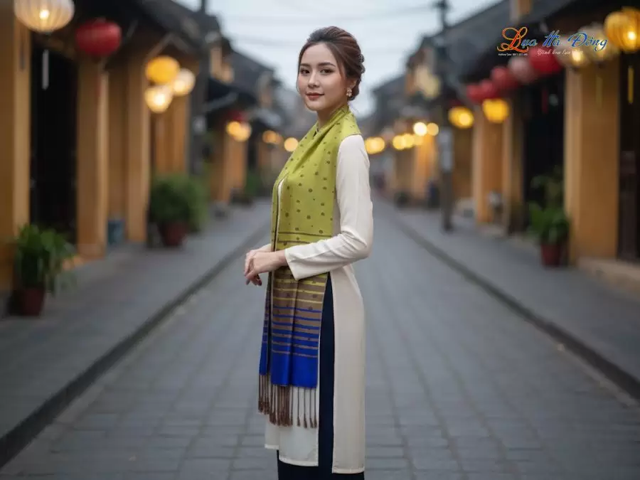 Khăn Lụa Tơ Tằm Họa Tiết Lá Dâu