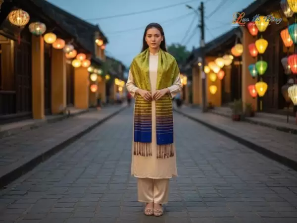 Khăn Lụa Tơ Tằm Họa Tiết Lá Dâu