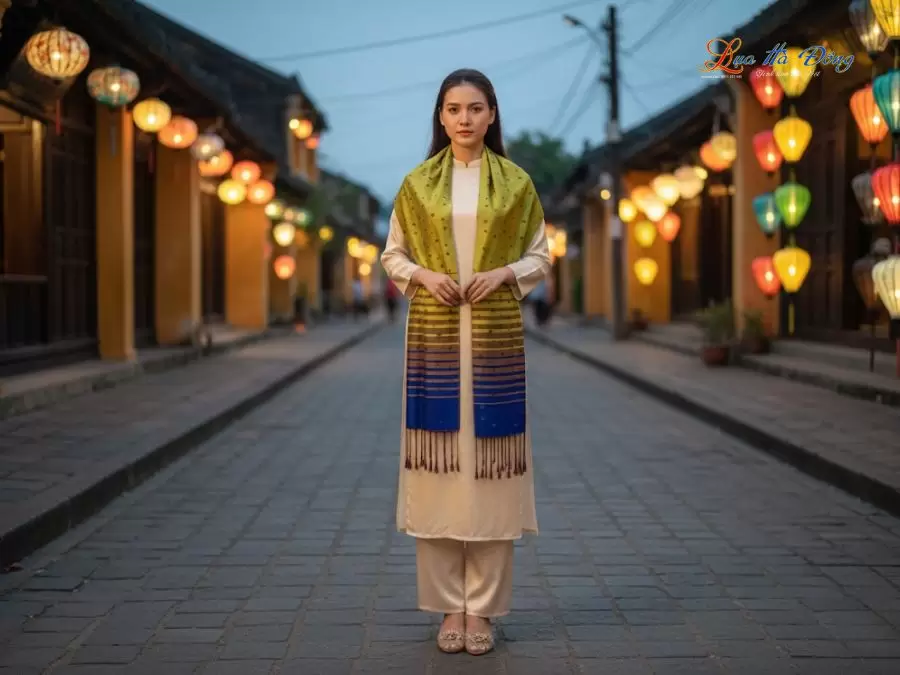 Khăn Lụa Tơ Tằm Họa Tiết Lá Dâu