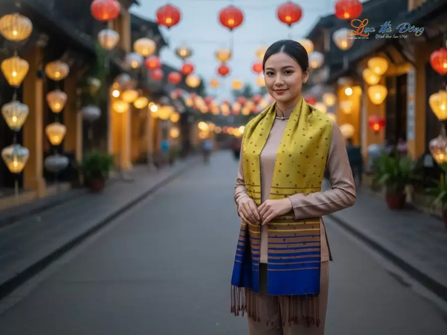 Khăn Lụa Tơ Tằm Họa Tiết Lá Dâu