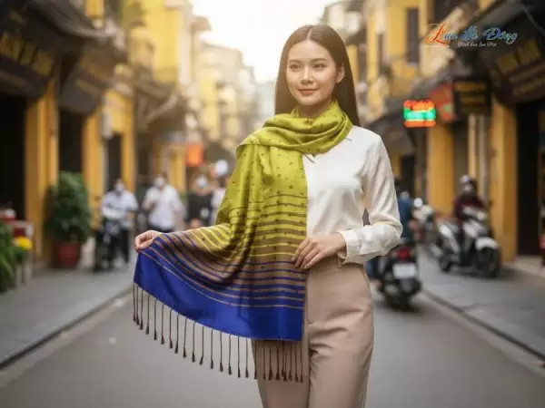 Khăn Lụa Tơ Tằm Họa Tiết Lá Dâu