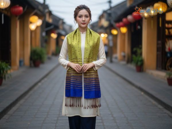 Khăn Lụa Tơ Tằm Họa Tiết Lá Dâu