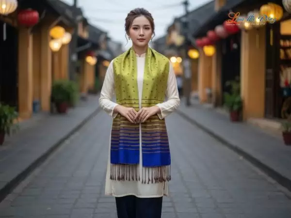 Khăn Lụa Tơ Tằm Họa Tiết Lá Dâu