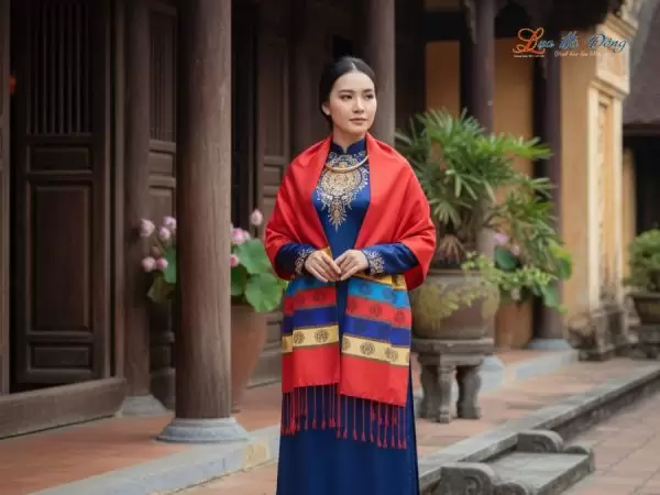 Khăn Lụa trống đồng Văn Miếu Quốc Tử Giám nền đỏ cam