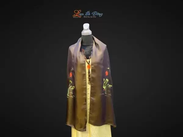 Khăn lụa trơn thêu sen vàng đen