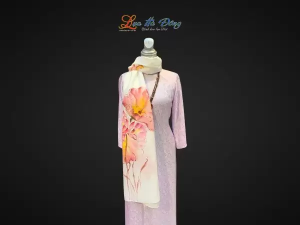 Khăn lụa tơ tằm màu trắng hoa sen