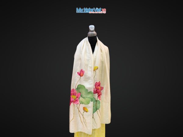 Khăn lụa tơ tằm vẽ tay hoa sen