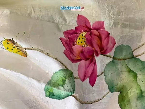 Khăn lụa tơ tằm vẽ tay hoa sen