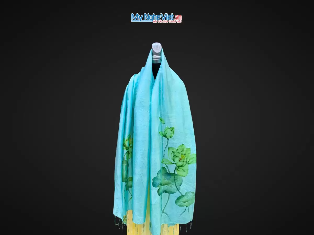 Khăn lụa tơ tằm vẽ tay hoa sen