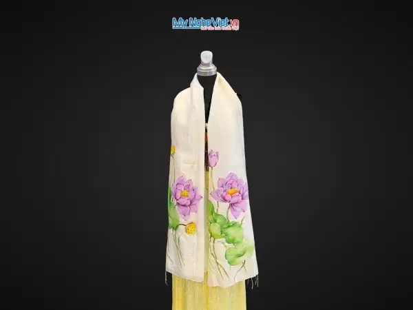 Khăn lụa tơ tằm vẽ tay hoa sen