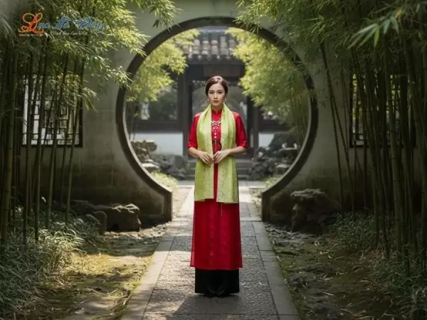 Khăn lụa thêu tay đuôi công xanh cốm