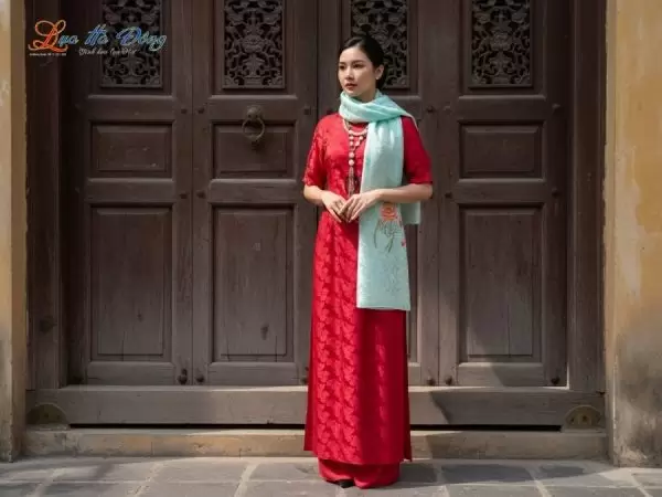 Khăn lụa thêu tay đuôi công xanh mint