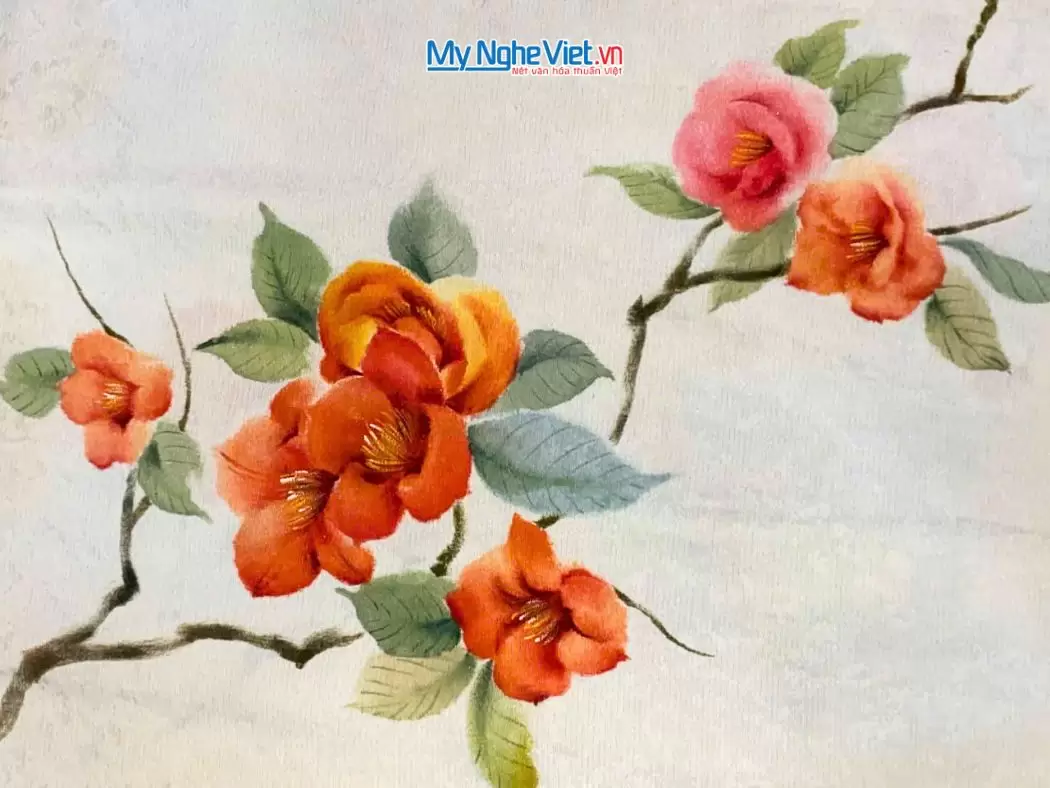 Khăn lụa dệt hoa vẽ tay 100% tơ tằm (4) Khăn lụa đũi họa tiết hoa vẽ tay 100% silk cao cấp