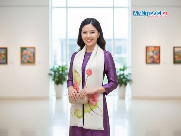 Khăn lụa đũi họa tiết hoa vẽ tay 100% silk cao cấp
