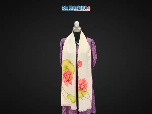 Khăn lụa đũi họa tiết hoa vẽ tay 100% silk cao cấp