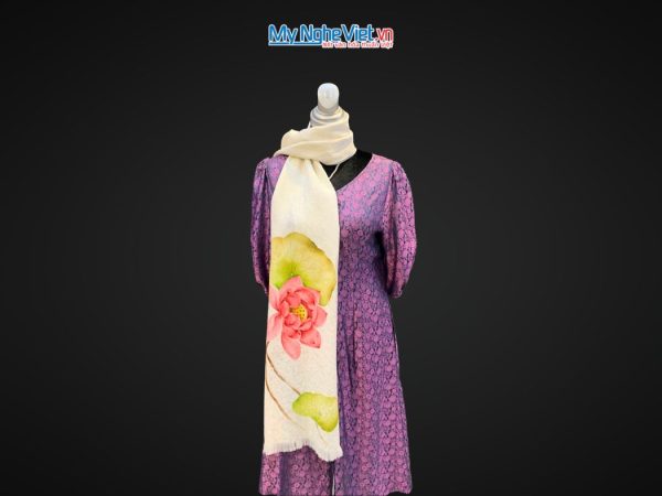 Khăn lụa đũi họa tiết hoa vẽ tay 100% silk cao cấp