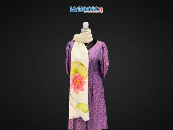 Khăn lụa đũi họa tiết hoa vẽ tay 100% silk cao cấp