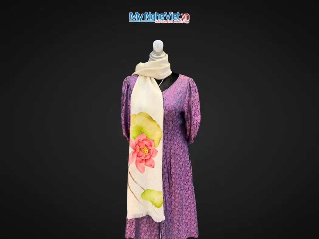 Khăn lụa đũi họa tiết hoa vẽ tay 100% silk cao cấp