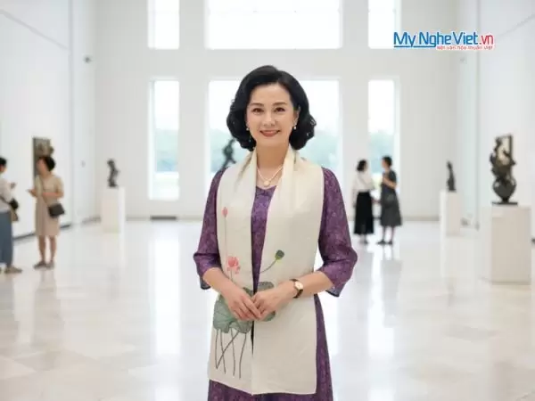 Khăn lụa đũi họa tiết hoa sen thêu tay màu trắng 100% silk cao cấp