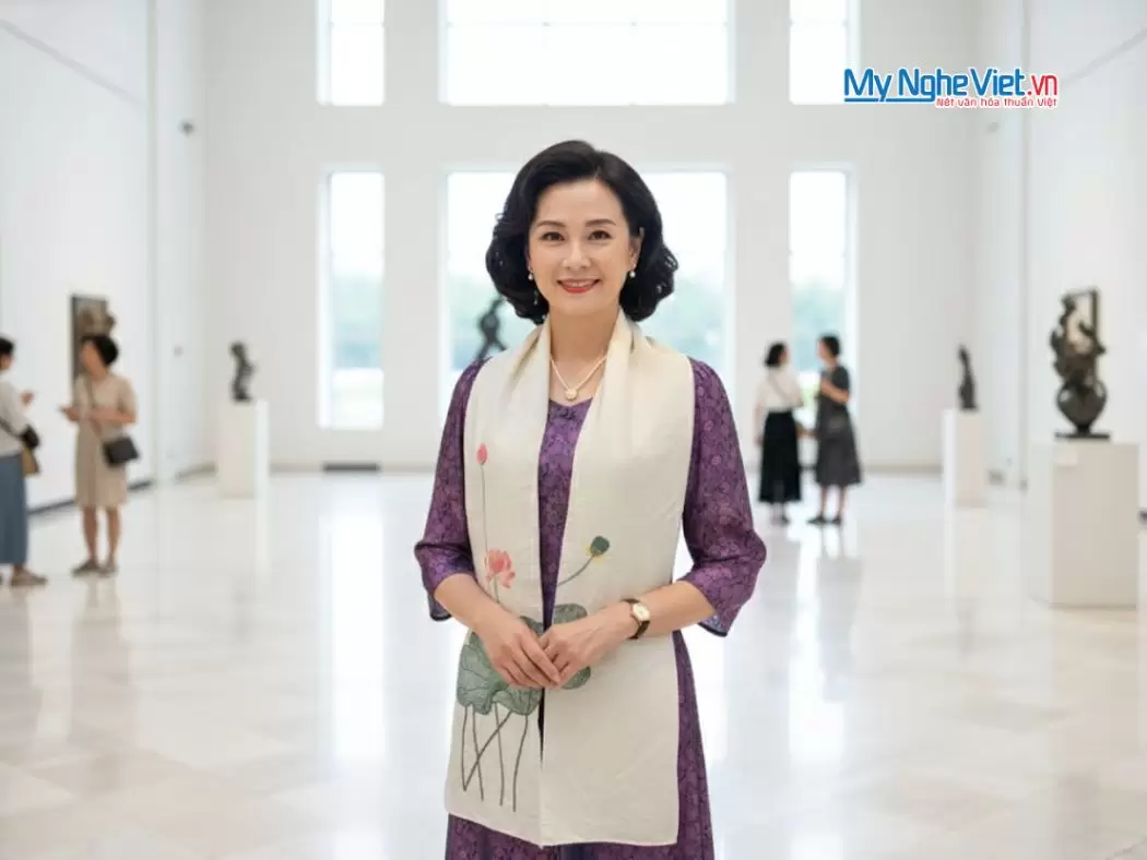 Khăn lụa đũi họa tiết hoa sen thêu tay 100% silk (21) Khăn lụa đũi họa tiết hoa sen thêu tay màu trắng 100% silk cao cấp