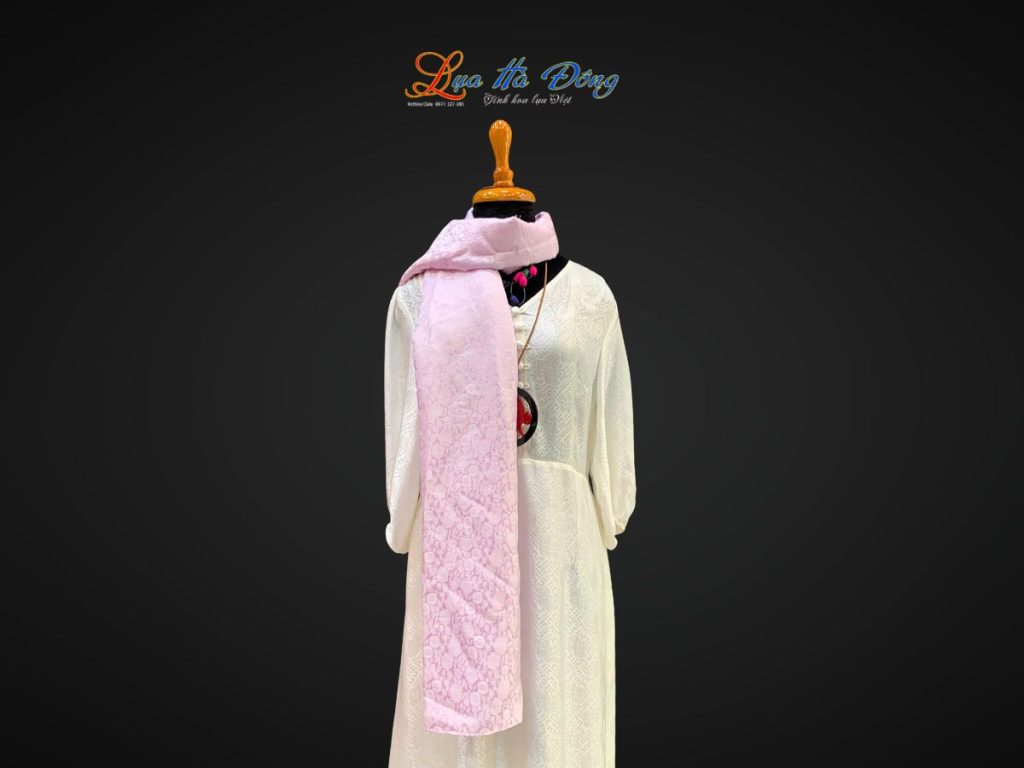 Khăn lụa tơ tằm dài họa tiết hồng thọ nhí tím hoa cà