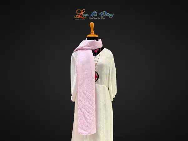 Khăn lụa tơ tằm dài họa tiết hồng thọ nhí tím hoa cà