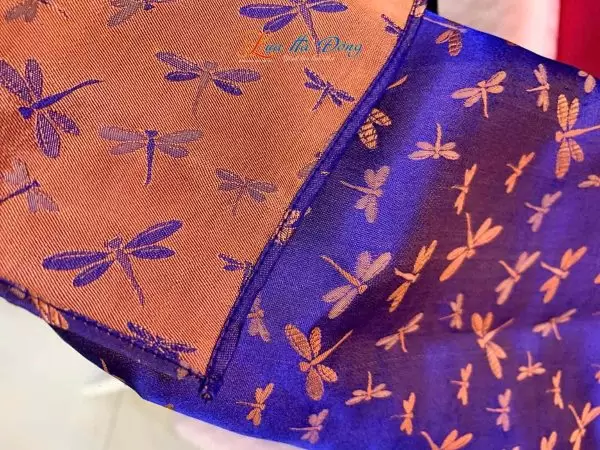 Khăn lụa tơ tằm dài họa tiết chuồn chuồn tím cam