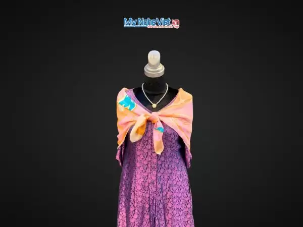 Khăn Lụa Vuông Thủy Ấn Tơ Tằm Màu Hồng Xanh