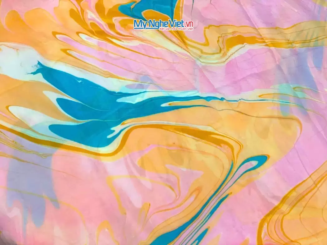 Khăn lụa tơ tằm thủy ấn (12) Khăn Lụa Vuông Thủy Ấn Tơ Tằm Màu Hồng Xanh