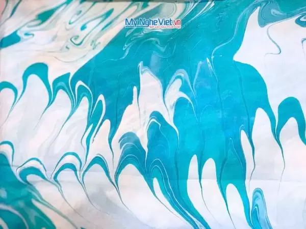 Khăn Lụa Vuông Thủy Ấn Tơ Tằm Màu Xanh