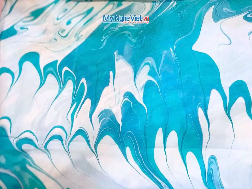 Khăn lụa tơ tằm thủy ấn (20) Khăn Lụa Vuông Thủy Ấn Tơ Tằm Màu Xanh