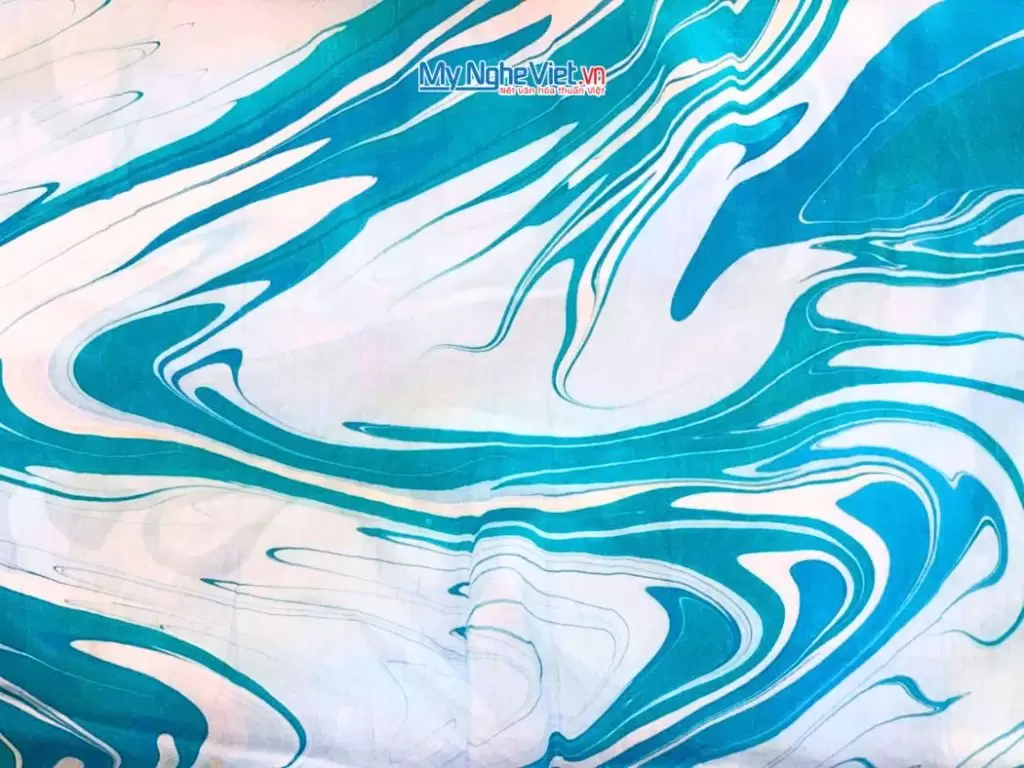 Khăn Lụa Vuông Thủy Ấn Tơ Tằm Màu Xanh