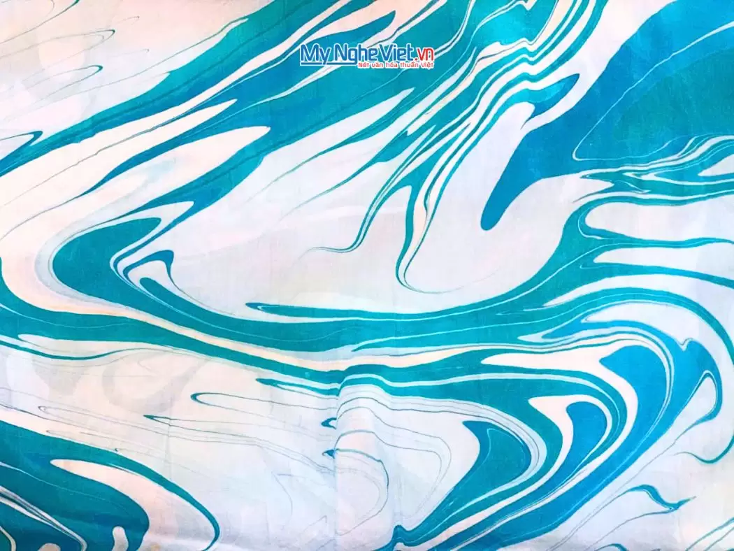 Khăn lụa tơ tằm thủy ấn (4) Khăn Lụa Vuông Thủy Ấn Tơ Tằm Màu Xanh