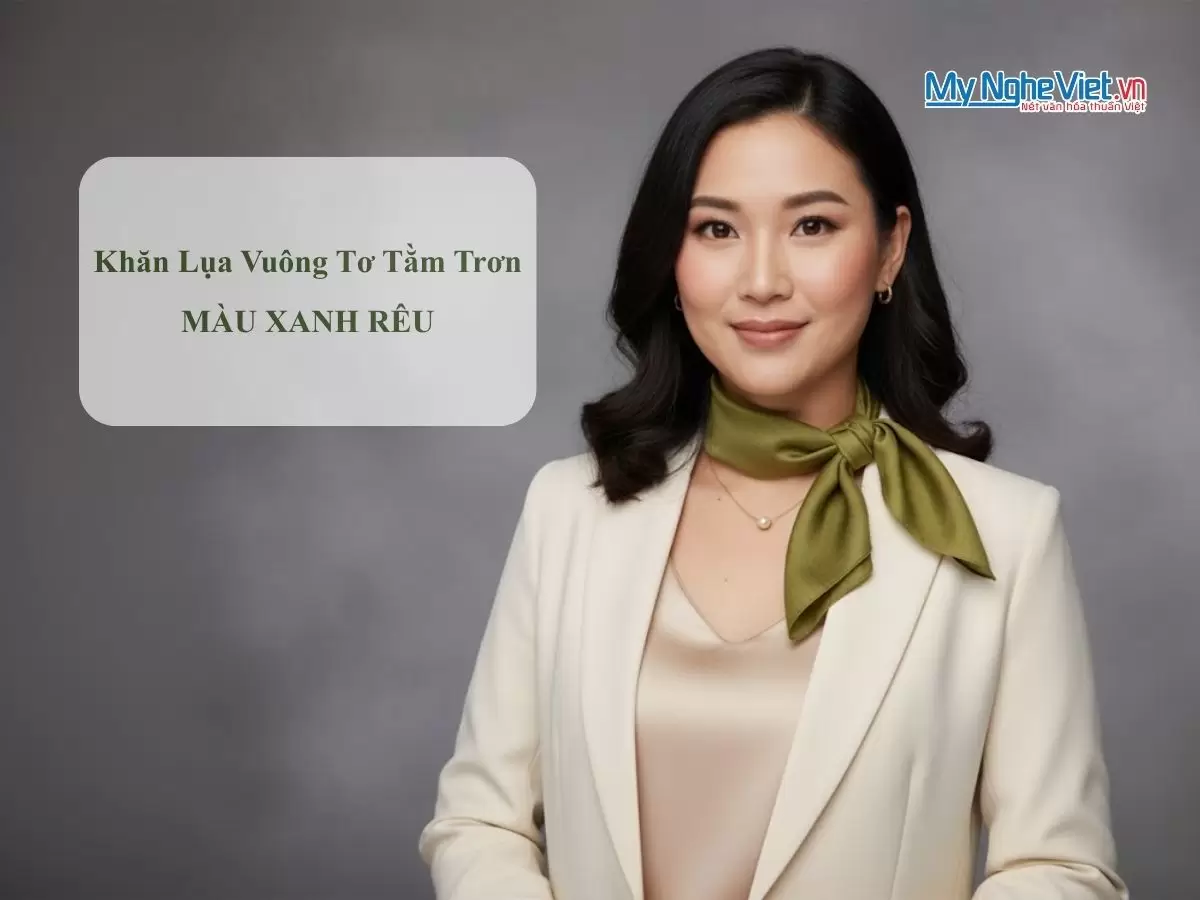 Khăn lụa vuông tơ tằm trơn (10) Khăn lụa vuông tơ tằm trơn màu xanh rêu