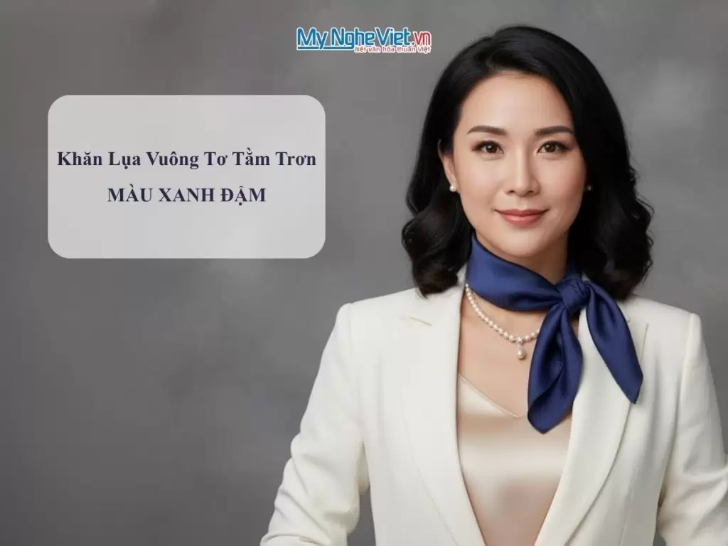 Khăn lụa vuông tơ tằm trơn màu xanh đậm