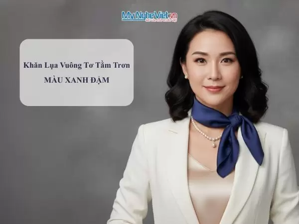 Khăn lụa vuông tơ tằm trơn màu xanh đậm