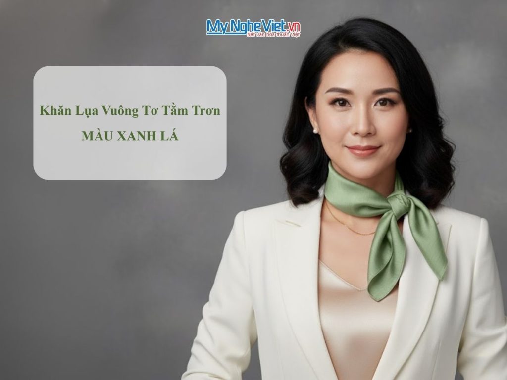 Khăn lụa vuông tơ tằm trơn màu xanh lá