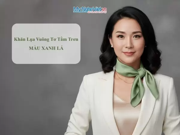 Khăn lụa vuông tơ tằm trơn màu xanh lá